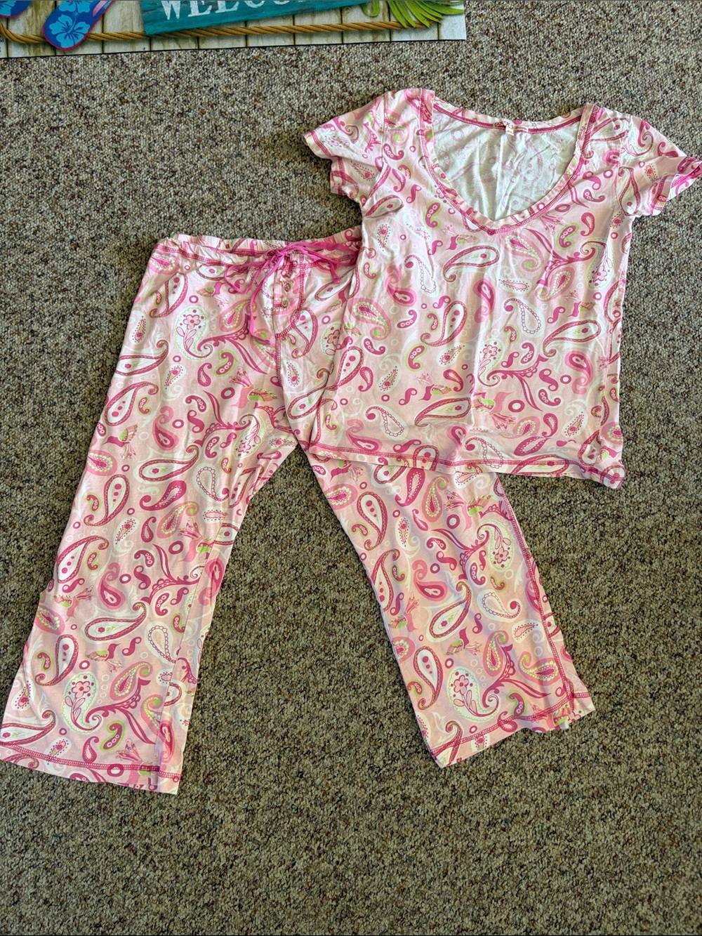 Women’s Pink Paisley Short-Sleeve Pajama Set